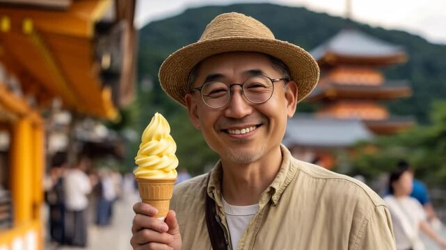 観光地で味わうマンゴーソフトクリームのひととき