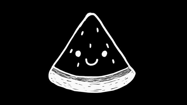 White wiggly hand drawn cute watermelon fruit food icon on alpha