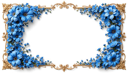 Ornate Golden Frame with Beautiful Blue Flowers.