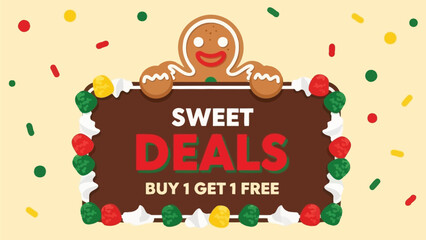 Sweet Deals Buy 1 Get 1 Free Gingerbread Man Illustration
