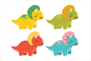 Cute Triceratops Cartoon Clip Art Set. Suitable for clip art, stickers, flat design illustration, etc