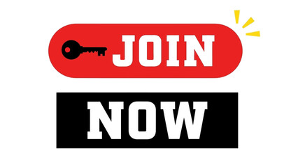 Engaging 'Join Now' button graphic with key symbol, perfect for online registration, membership enrollment, and digital call-to-action prompts
