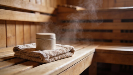 Relaxing sauna environment with herbal steam and towels  