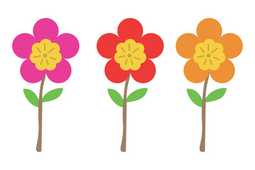 Big Colorful Cartoon Flower Clipart with Stem. Suitable for clip art, stickers, flat design illustration, etc