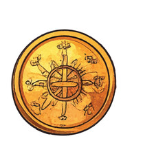 Ancient Eastern Coin with Celestial Symbolism and Intricate Design