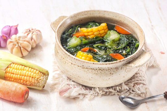 Sayur bayam bening or spinach clear vegetable in bowl