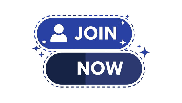 Vibrant blue 'Join Now' call-to-action buttons with a dashed border and sparkle details, encouraging immediate user engagement and sign-ups for digital platforms and services