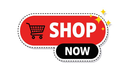 Vibrant 'Shop Now' call-to-action button with a modern shopping cart icon, perfect for e-commerce promotions and online store sales to encourage immediate purchases