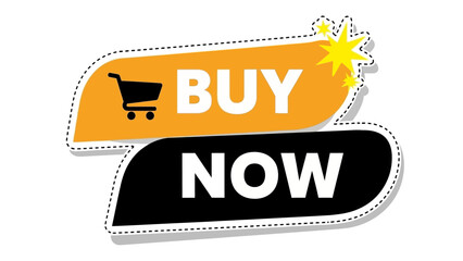 Buy Now button with shopping cart icon and starburst graphic indicating urgency and immediate action for online sales and purchases