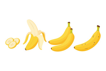 Banana Fruit Set. Whole and Sliced. Suitable for clip art, stickers, flat design illustration, etc