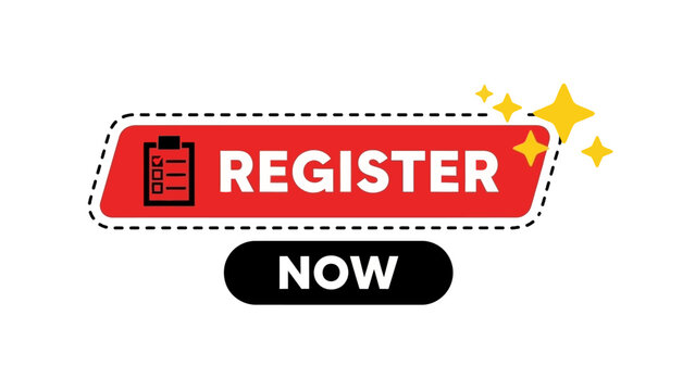 Register Now Button with Checklist Icon and Sparkle Accents - Call to Action Graphic