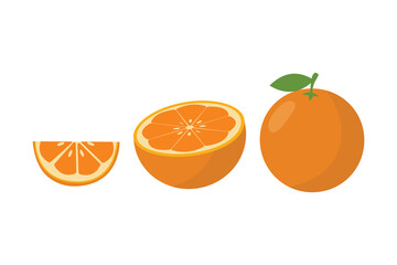 Orange Fruit Set. Whole and Sliced. Suitable for clip art, stickers, flat design illustration, etc