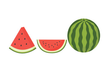 Watermelon Fruit Set. Whole and Sliced. Suitable for clip art, stickers, flat design illustration, etc