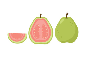 Green Guava Fruit Set. Whole and Sliced. Suitable for clip art, stickers, flat design illustration, etc