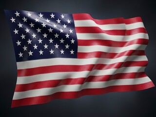 Fototapeta premium Waving American flag with stars and stripes on dark background