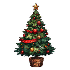 Festive Christmas tree adorned with ornaments, lights, and a shining star, ready to bring holiday cheer