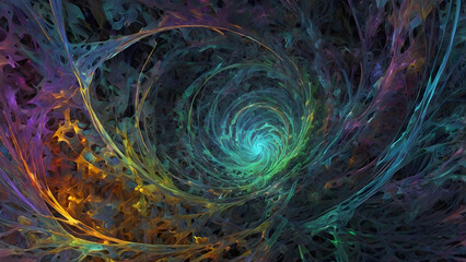 Vibrant abstract fractal spiral forming a mesmerizing cosmic vortex