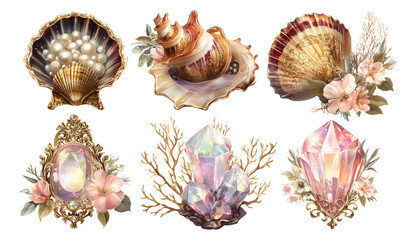 Obraz premium Coastal Shell Treasures in Fantasy Style with Marine Elements and Luxury Accents