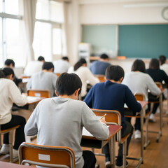 Private Junior High School Entrance Exam &ndash; Students Concentrating on the Test