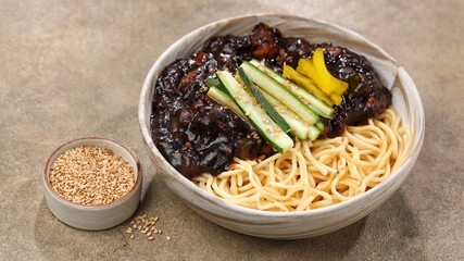 Jajangmyeon (Korean Black Bean Noodles) is a type of Korean dish that is noodles with black soybean paste sauce.