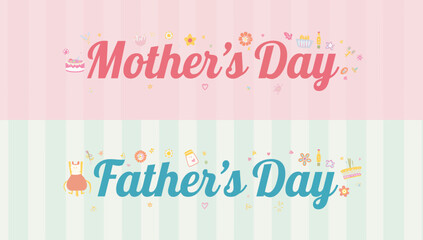 Obraz premium Vibrant celebratory banners for Mother's Day and Father's Day, featuring cheerful illustrations and charming typography perfect for honoring parents and family love