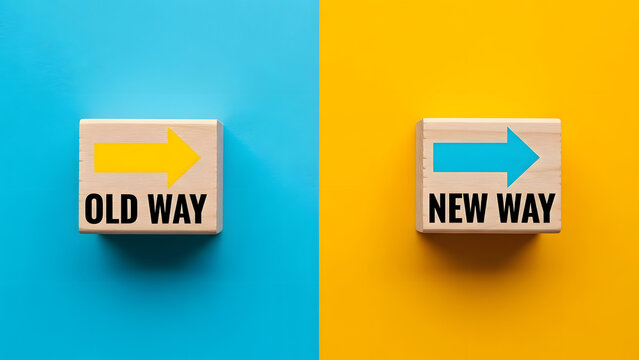 Old Way and New Way Blocks Transformation and Change Concept Business Strategy Improvement and Development Transition Background