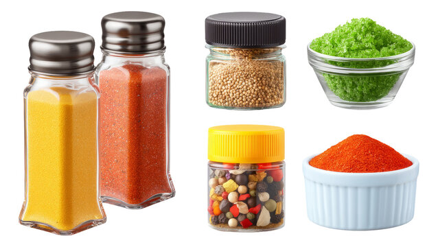 Realistic Kitchen Spice Containers and Colorful Seasonings for Cooking and Decor