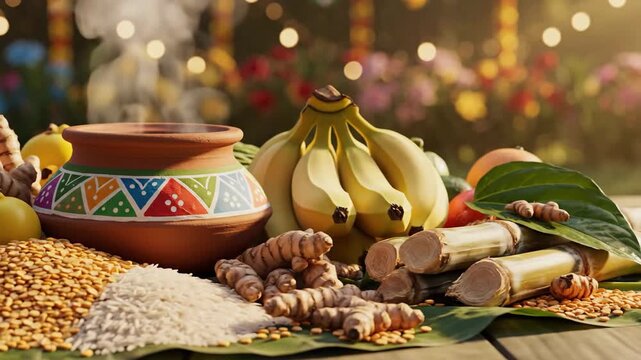 Festive Harvest Ingredients for Makar Sankranti and Pongal Celebration