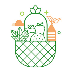 Vector illustration of a basket filled with fresh fruits and vegetables representing healthy eating and organic produce perfect for food blogs and healthy lifestyle concepts