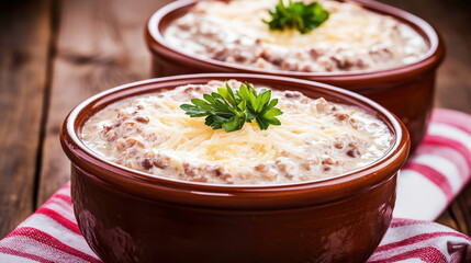 High protein lentil stew with carrots and parsley served in rustic bowls, warm and comforting