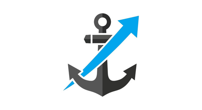 a strong anchor graphic with a rising blue arrow representing secure growth business progress financial stability and upward momentum.