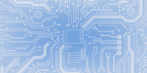 Abstract AI circuit board background. Technology connected white lines with electronics elements on tech bg. Computer motherboard with chip, and semiconductor. Elegant gray digital vector illustration