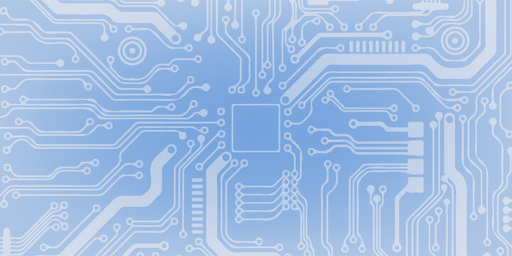 Abstract AI circuit board background. Technology connected white lines with electronics elements on tech bg. Computer motherboard with chip, and semiconductor. Elegant gray digital vector illustration