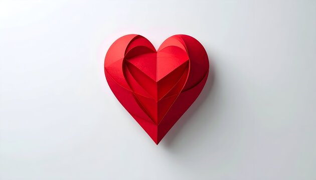 Red Paper Heart on White Background - Symbol of Love.