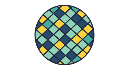 circular abstract geometric pattern a modern tessellated mosaic of blue teal and yellow squares and diamonds ideal for contemporary graphic design backgrounds and digital art.