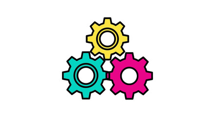 brightly colored gears interlocking symbolizing teamwork efficiency and collaborative problem-solving for innovative business solutions.
