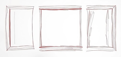 Whimsical, unevenly drawn frames in pencil, varying line weights,  graphic,  texture