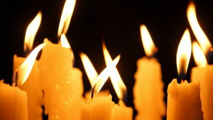 Group Of Glowing Candles Creates Warm Environment Perfect For Festivities, Brightly Flickering...