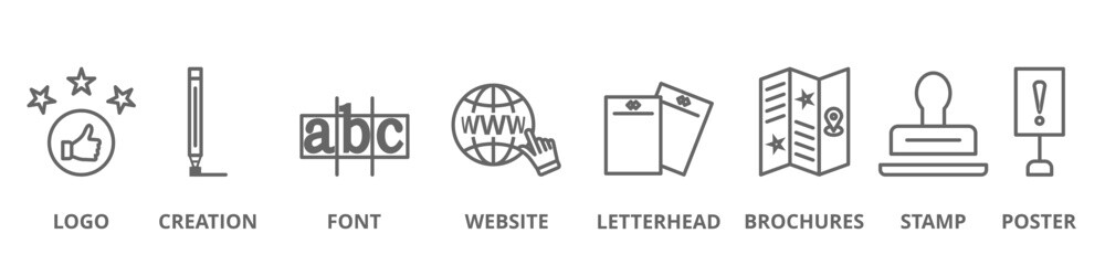 Corporate design banner website icon vector illustration concept with icon of logo, creation, font, website, letterhead, brochures, stamp, and poster