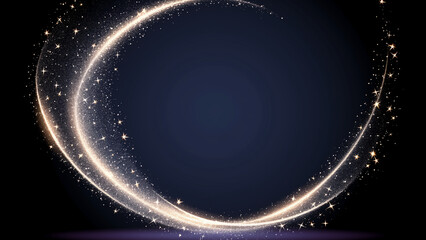 Abstract golden ring and glowing particles on dark background