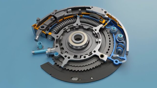 Detailed Cutaway Of Automotive Clutch Assembly With Springs Gears And Bolts On
