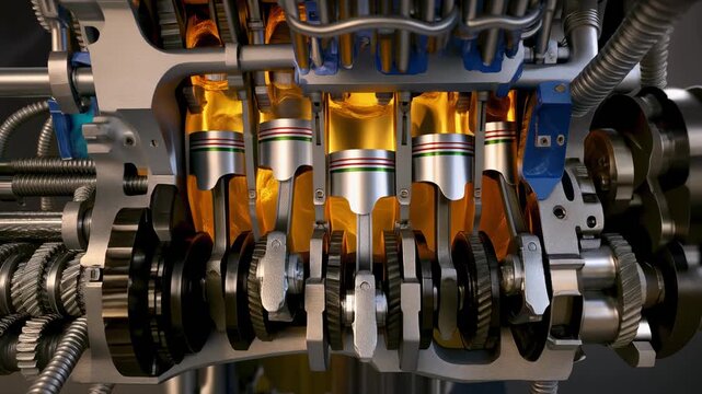 Detailed Cross Section View Of A Highly Functional Internal Combustion Engine