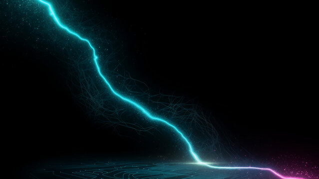Abstract blue electric lightning lines on black background