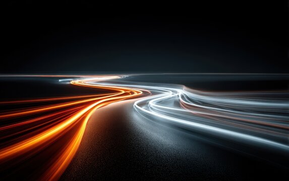 Abstract Light Trails on Dark Background in Motion at Night Scene