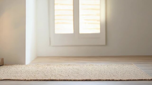 Neutral minimalist entryway woven rug soft light lamp wooden floor cozy beige table lamp pampas