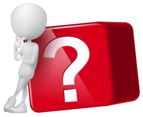 3D Figure Leaning on Question Mark Cube person character isolated on a transparent background