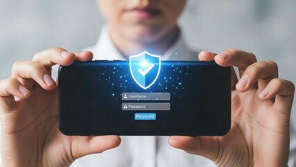 Secure Mobile Login Screen with Shield Icon and Glowing Effects.