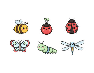 Cute Insect Icons Set Adorable Bugs and Flying Creatures Collection