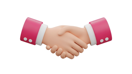 A stylized 3d illustration of two hands shaking, symbolizing partnership and agreement
