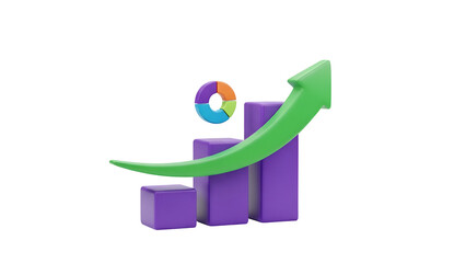 Business growth concept with 3d rendering of upward trend arrow on bar chart and statistics data